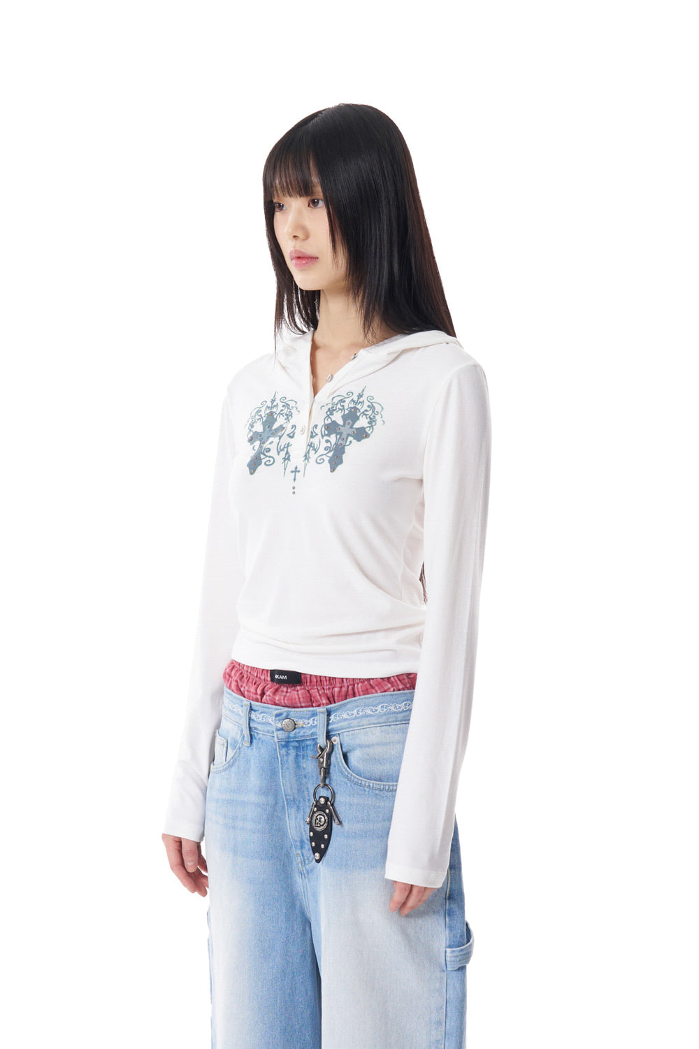 Studded CROS2 Hooded Long Sleeve (White)
